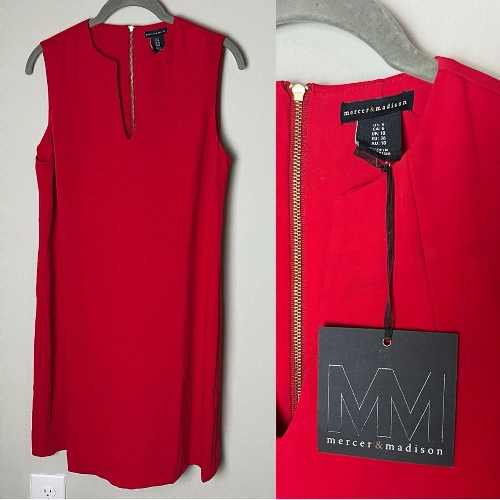 NEW Mercer & Madison Shift Dress Size 6 Sleeveless Red Zip Back - Picture 1 of 7